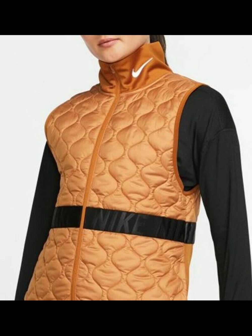 Nike Women's Pumpkin Orange Quilted Vest with Black Logo Band